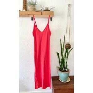 Coral colored knit slip dress